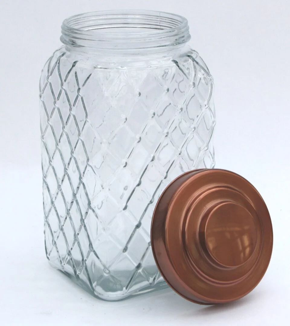 Large Decorative Art Deco Glass Jars with Copper Lid - Image 2