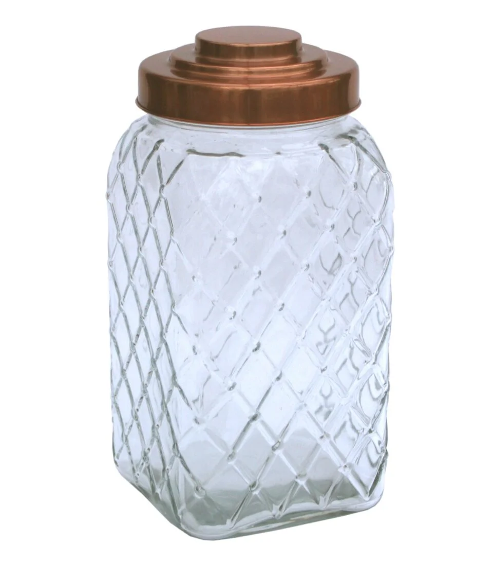 Large Decorative Art Deco Glass Jars with Copper Lid